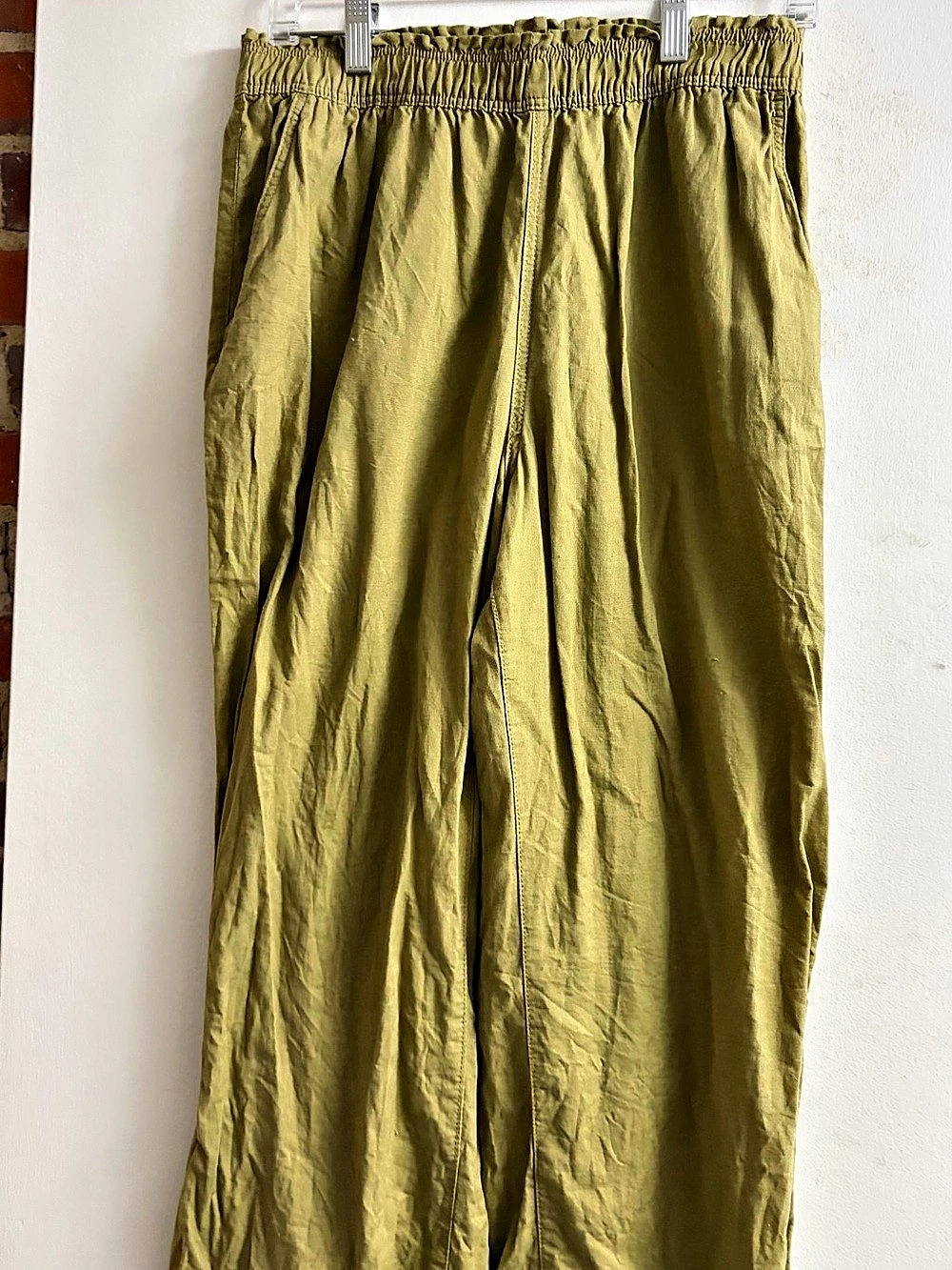 H&M Linen Blend Pants Wide Leg Green Medium